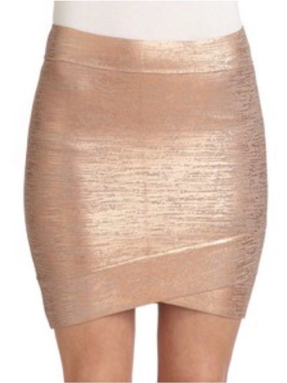 BCBGMaxazria Silvie Rose Gold
Metallic Foil Bandage Envelope Skirt Size Medium